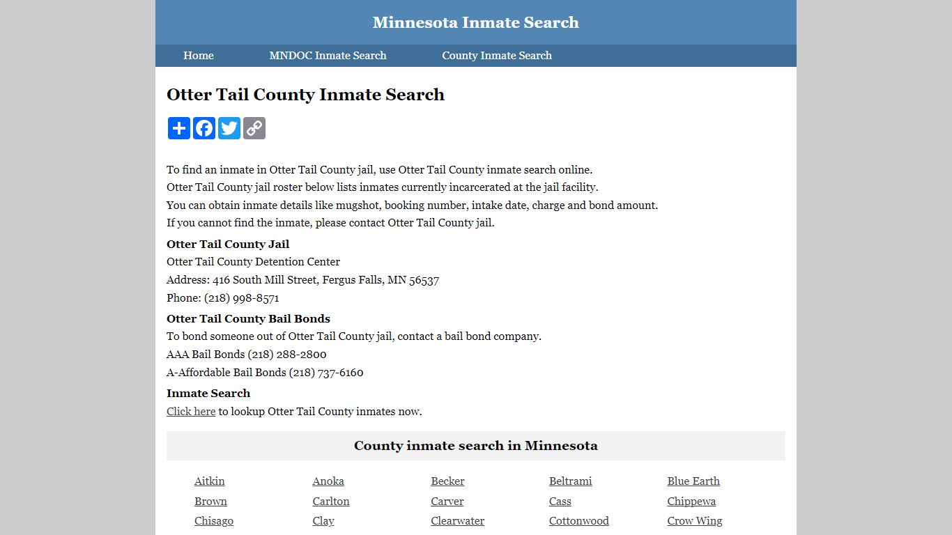 Otter Tail County Inmate Search